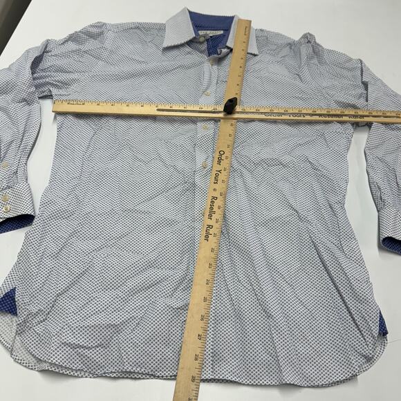 Ted Baker Shirt Mens Medium 15.5 32/33 Blue White Printed Button Down Endurance - Picture 7 of 13
